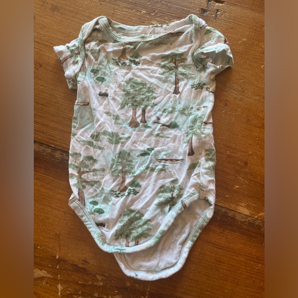 Angel Dear 0-3m onesie trees canoe